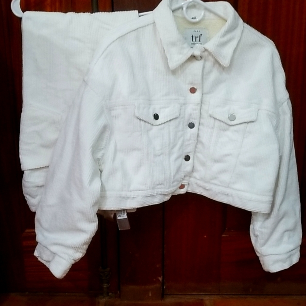 Zara trf collection, wide wale corduroy, crop jacket/ jeans